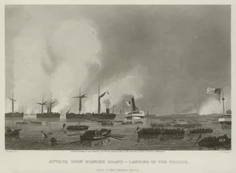 Attack on Roanoke Island - landing of the troops, 1862